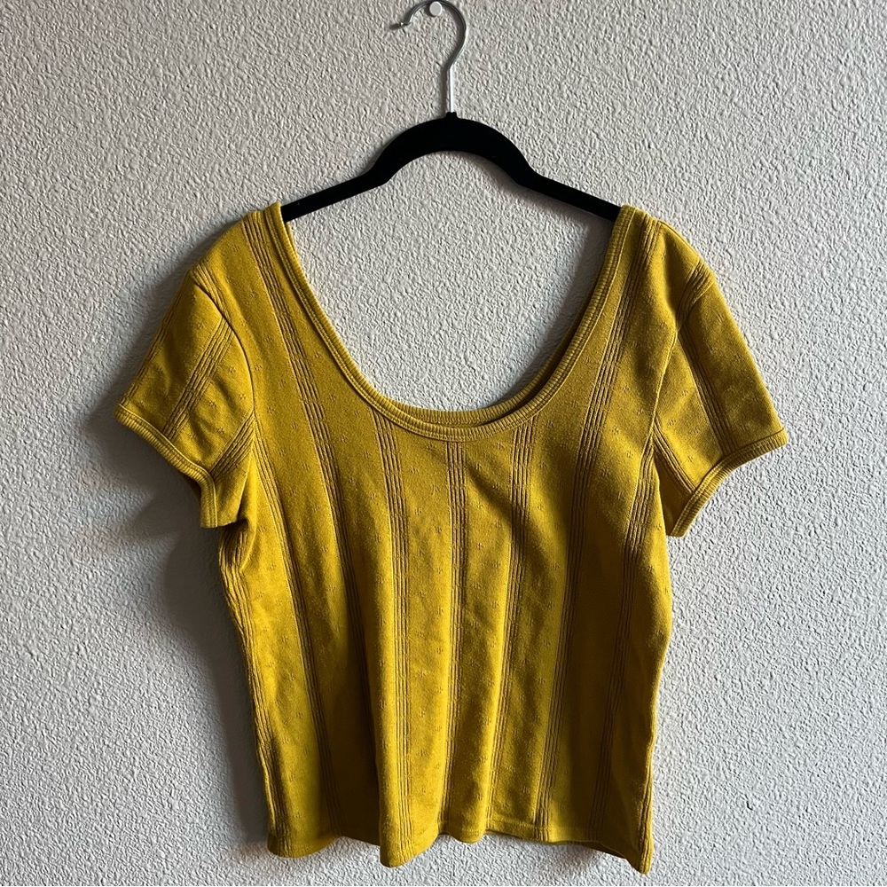 Madewell Pointelle Ribbed Tee Mustard Yellow Knit Top Medium - Picture 3 of 11